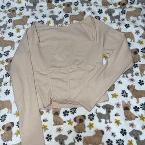 Beige Long Sleeve Ribbed Top